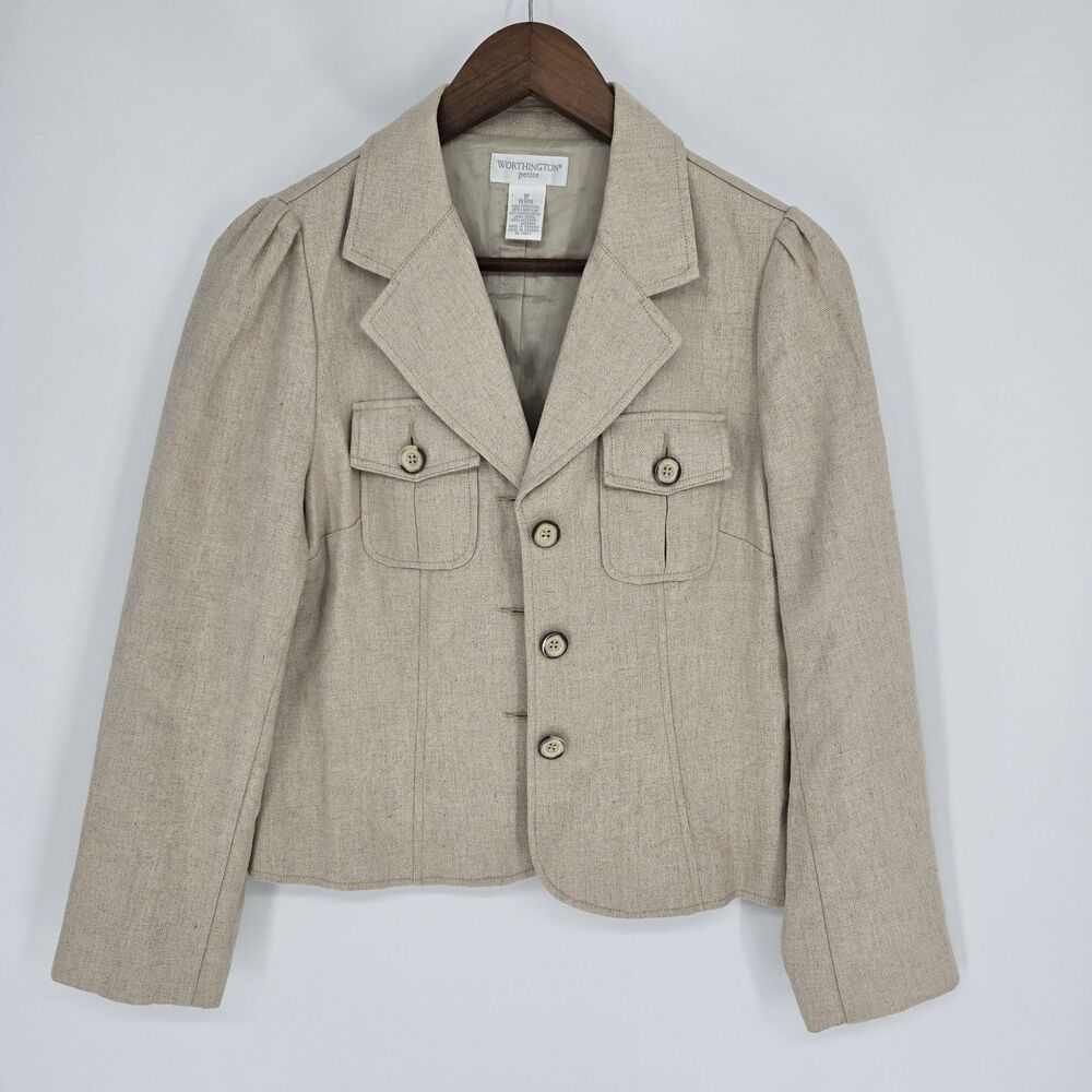 Vintage Worthington Linen Blend Lightweight Jacket 8 Petite Utility